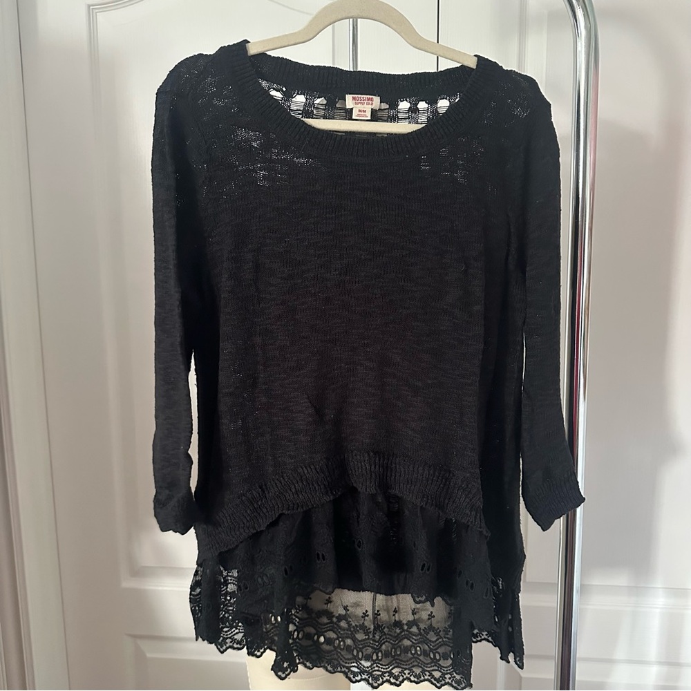 Black Knit Sweater with Lace Hem Size M | Mossimo Supply Co